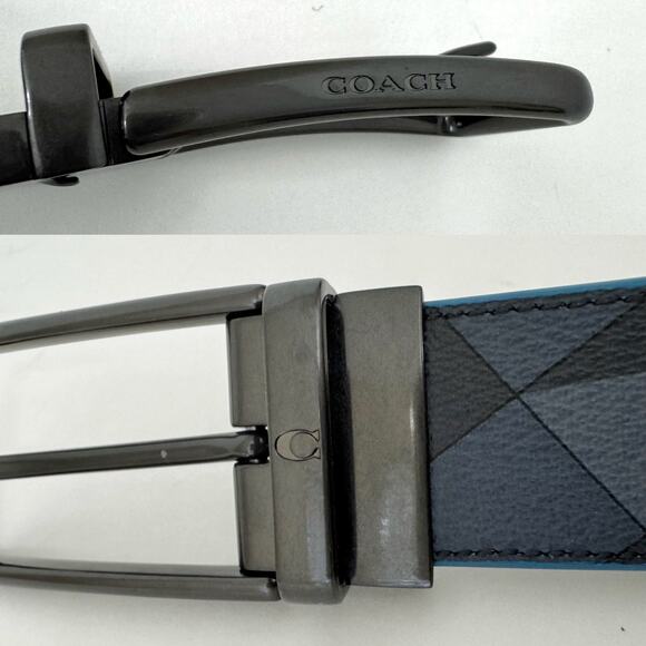 Coach Harness Buckle Cut To Size Reversible Belt Check Geo Print Men's 42” - Picture 11 of 13